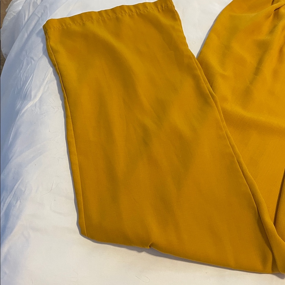 Elegant Mustard Wide-Leg Women's Pants - Picture 10 of 10